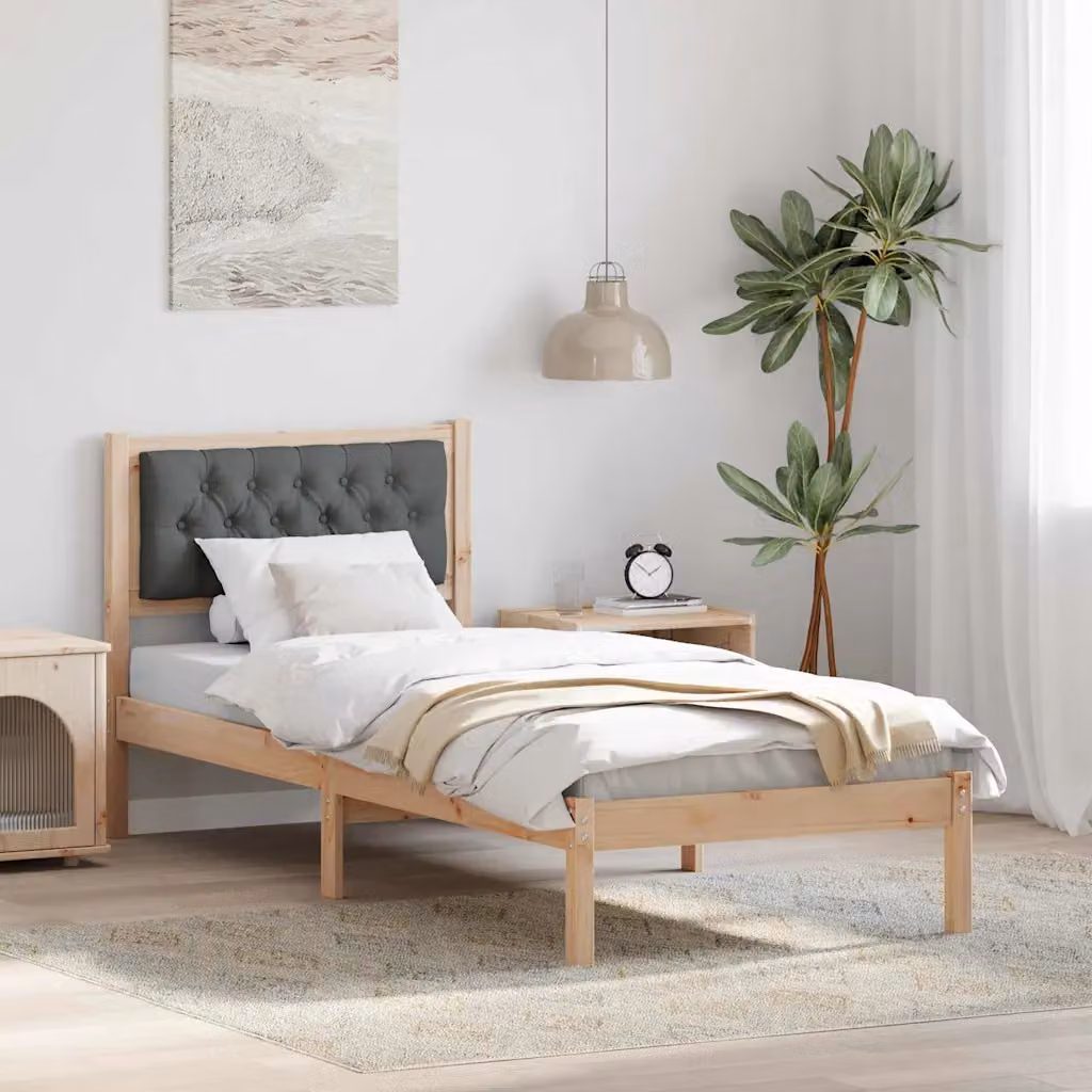Struttura del letto in pino massello vidaXL Grigio e Marrone 80 x 190 cm