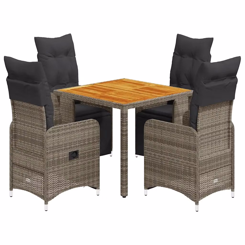 Set Bistrò da Giardino vidaXL 5 pz in Polyrattan e Legno di Acacia Grigio – 2
