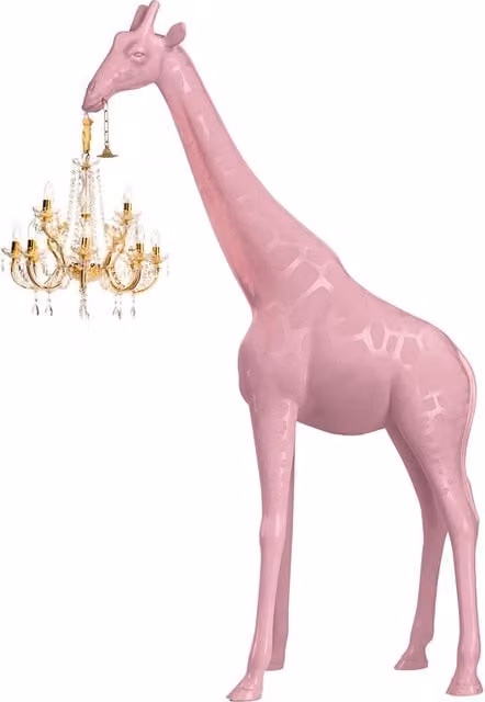 Lampada da terra Qeeboo Giraffe in Love Rosa dimmabile in polietilene