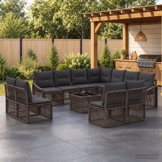 Set Divano da Giardino 12 pz Grigio polyrattan 3436043
