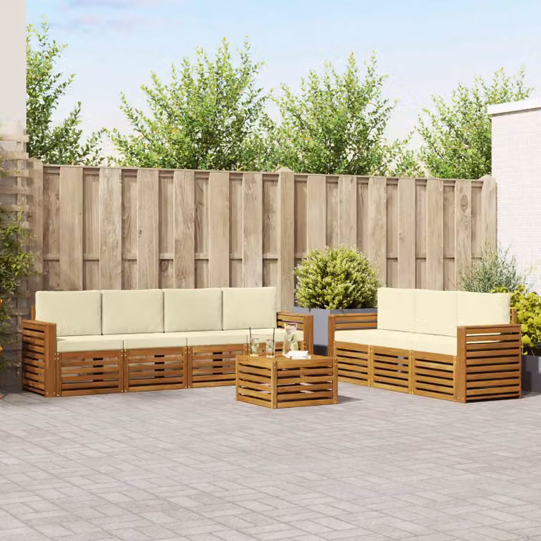 Set di divani da giardino vidaXL 8 pezzi in legno di acacia massello con cuscini beige e crema