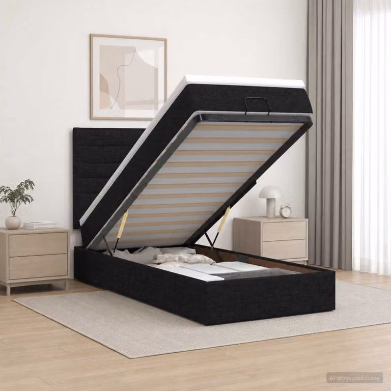 Letto ottomano con materasso vidaXL in tessuto nero L 80 cm x P 200 cm