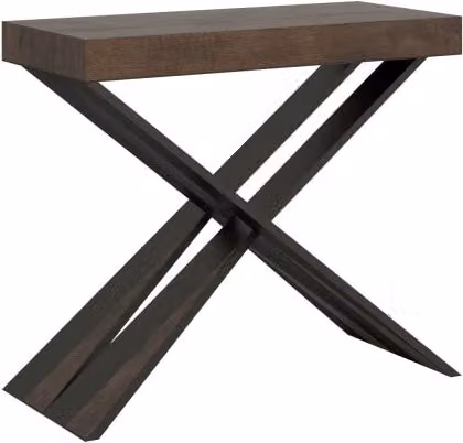 Consolle allungabile Itamoby Diago Premium con telaio in metallo antracite e piano noce, L: 90 cm, P: 40 cm, estensibile fino a 300 cm