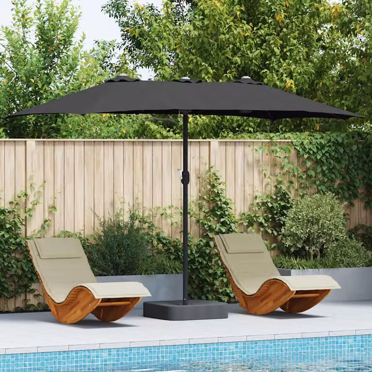 Ombrello da giardino vidaXL Nero in poliestere e acciaio L/P/H: 385 x 209 x 244 cm