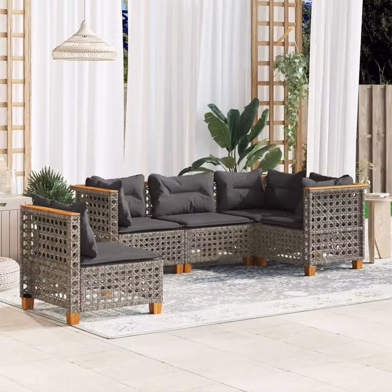 vidaXL Set Divano da Giardino a L in Polyrattan Grigio con Cuscini Imbottiti e Rivestimenti Rimovibili