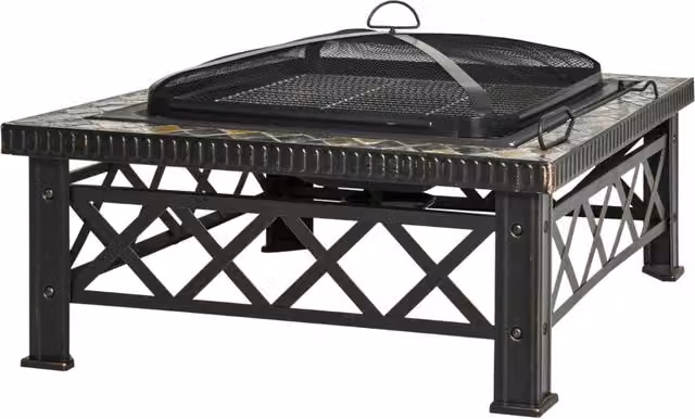 Braciere da esterno WISHDOR in acciaio nero con grill e coperchio a rete per legna L: 76 cm, P: 76 cm, H: 47 cm