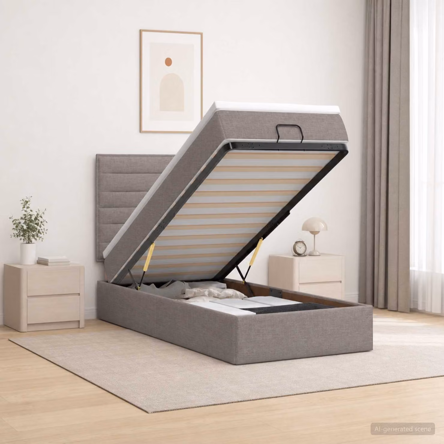 Letto ottomano con materasso vidaXL in tessuto Tortora L: 90 cm, P: 200 cm, H: 128 cm