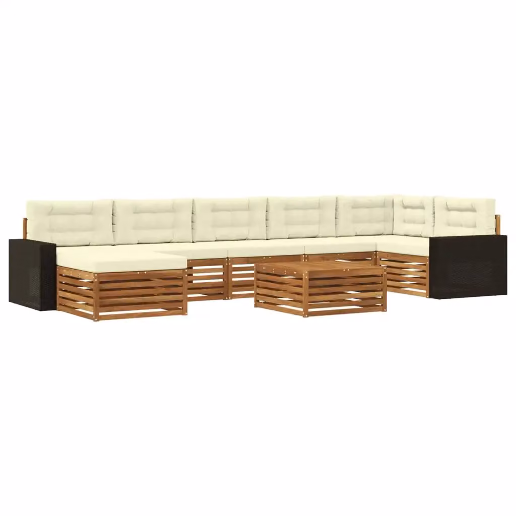 Set di divani da esterno a L vidaXL in legno di acacia con pouf e tavolino, beige e marrone – 2