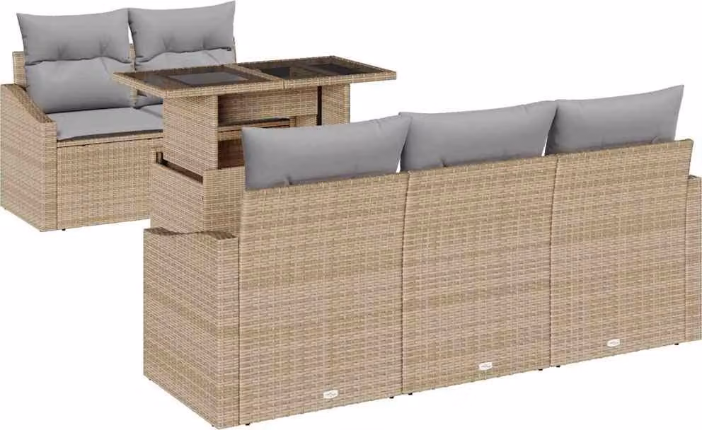 Set Divano da Giardino con cuscino 6 pcs Beige polyrattan