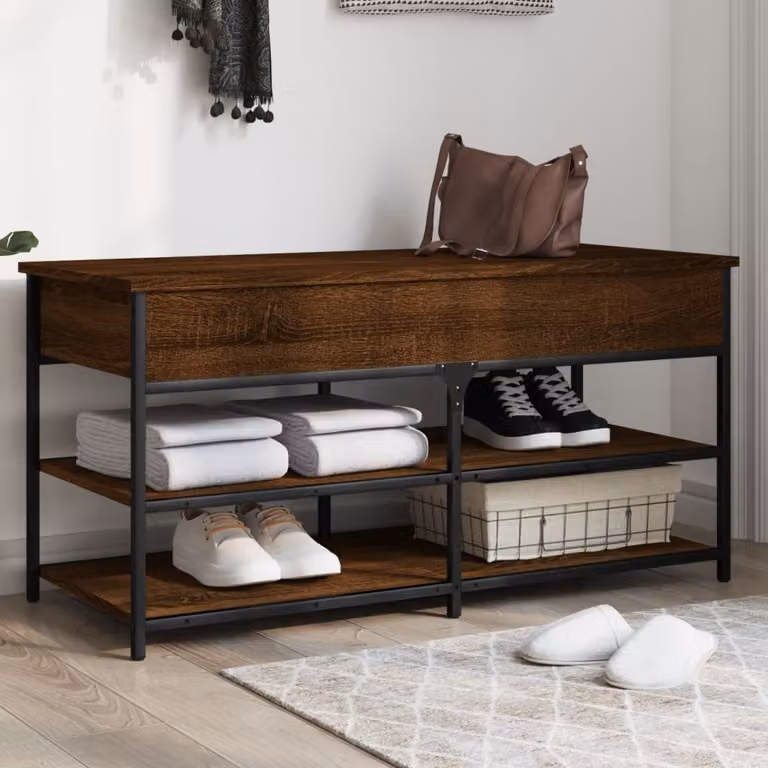 Panca porta scarpe vidaXL in legno multistrato color rovere marrone, L 100 x P 42,5 x H 50 cm