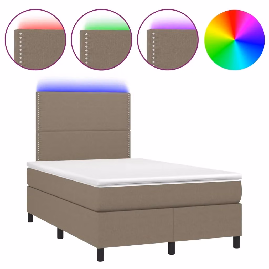 Letto a Molle con Materasso e LED vidaXL in Tessuto, Colore Tortora, L/P/H: 120 x 200 cm – 2