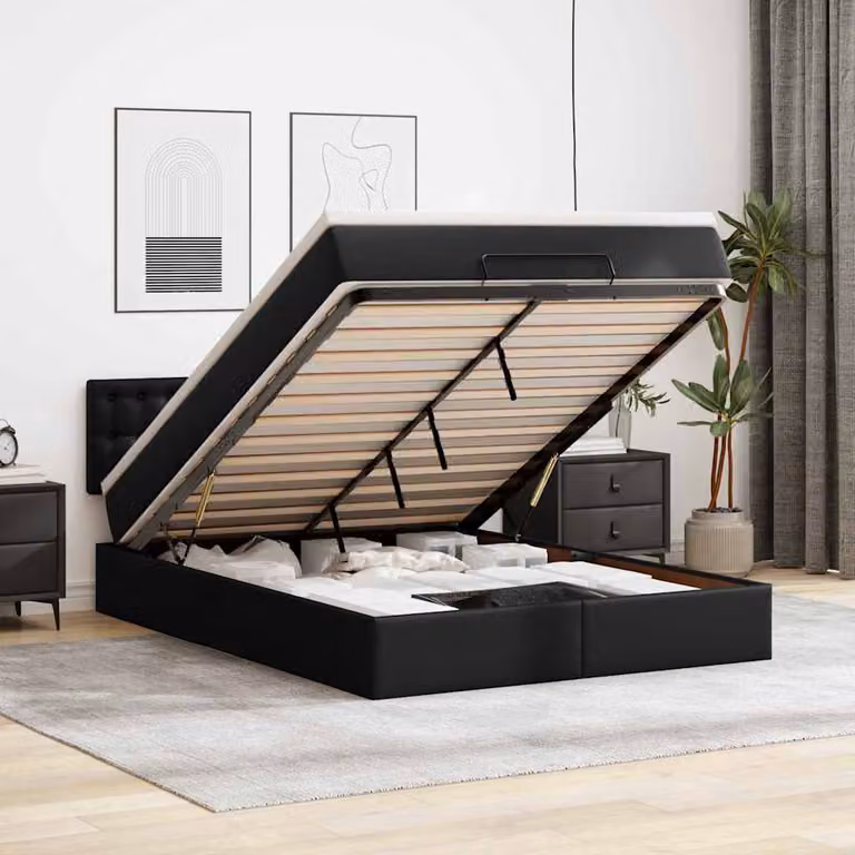 vidaXL Pouf Letto con Materasso, LED e Porta USB, Similpelle Nero, L: 144 cm, P: 193 cm, H: 88 cm