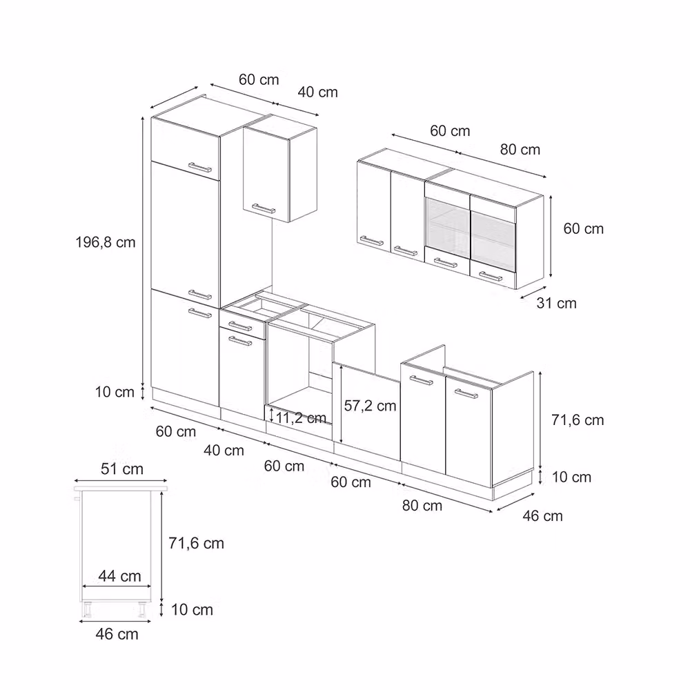 Cucina componibile moderna R-Line Vicco in finitura rovere e beige, L: 300 cm – 2