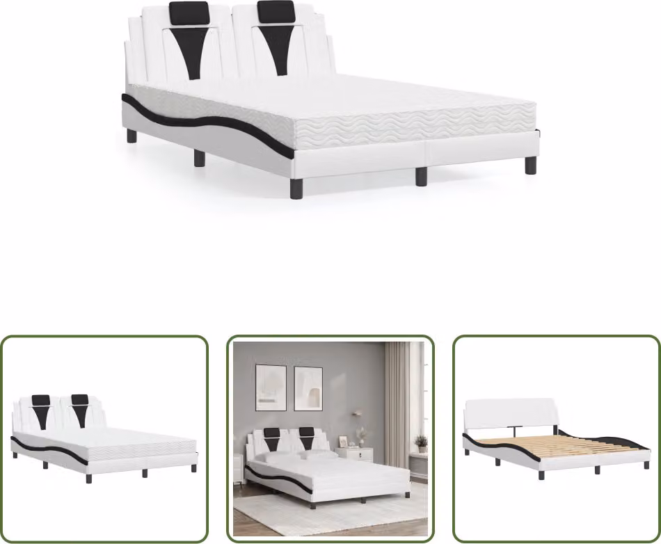 The Living Store Letto con materasso bianco e nero 120x200 cm in ecopelle