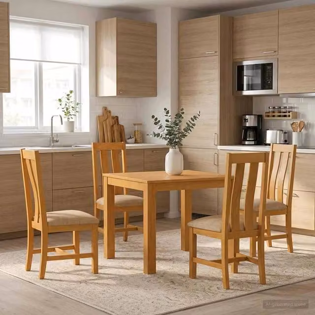 Set da pranzo moderno vidaXL in legno di quercia beige composto da tavolo quadrato e 4 sedie