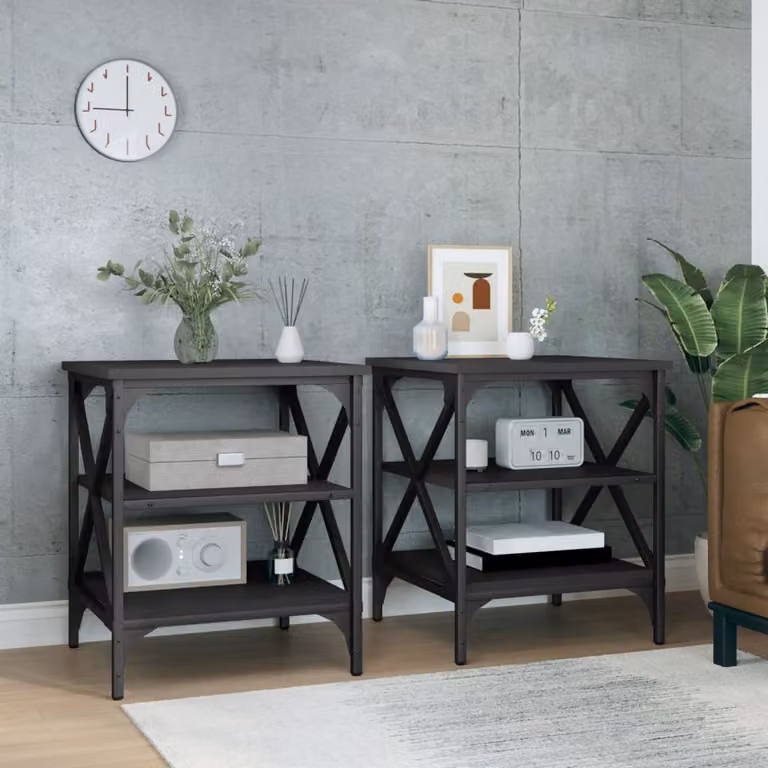 Set di 2 tavolini vidaXL in legno e metallo neri per soggiorno, L/P/H: 40 x 42 x 50 cm