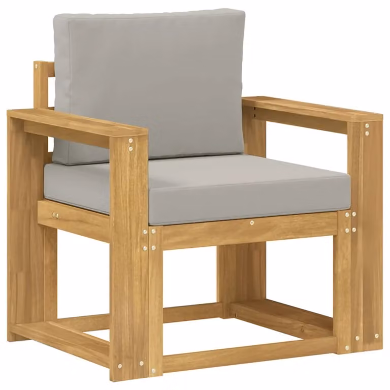 Set di 2 divani da esterno a due posti in legno di acacia con cuscini in poliestere resistente ai raggi UV, colori bianco e grigio