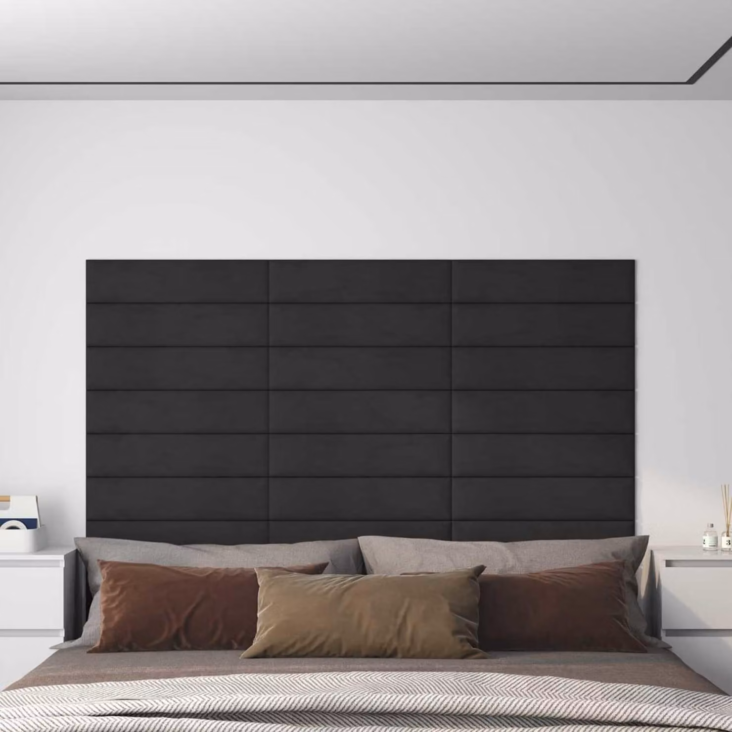 Set di 12 pannelli per testiera da parete vidaXL in velluto nero, design moderno e imbottito