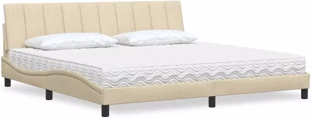 Letto con Materasso Hanko vidaXL in Tessuto Beige e Bianco L/P/H: 200 x 200 x 74,5 cm