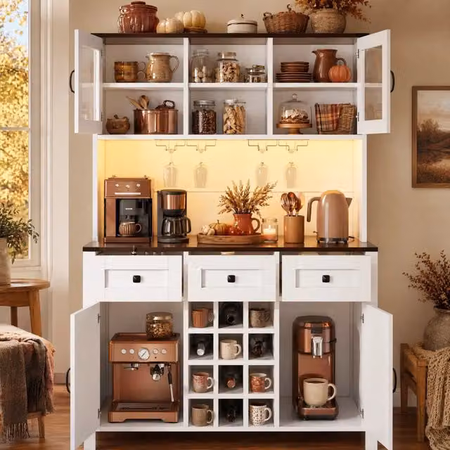 Armadio alto da cucina REDOM bianco con ante in vetro e illuminazione LED, L/P/H: 120 x 40 x 170 cm