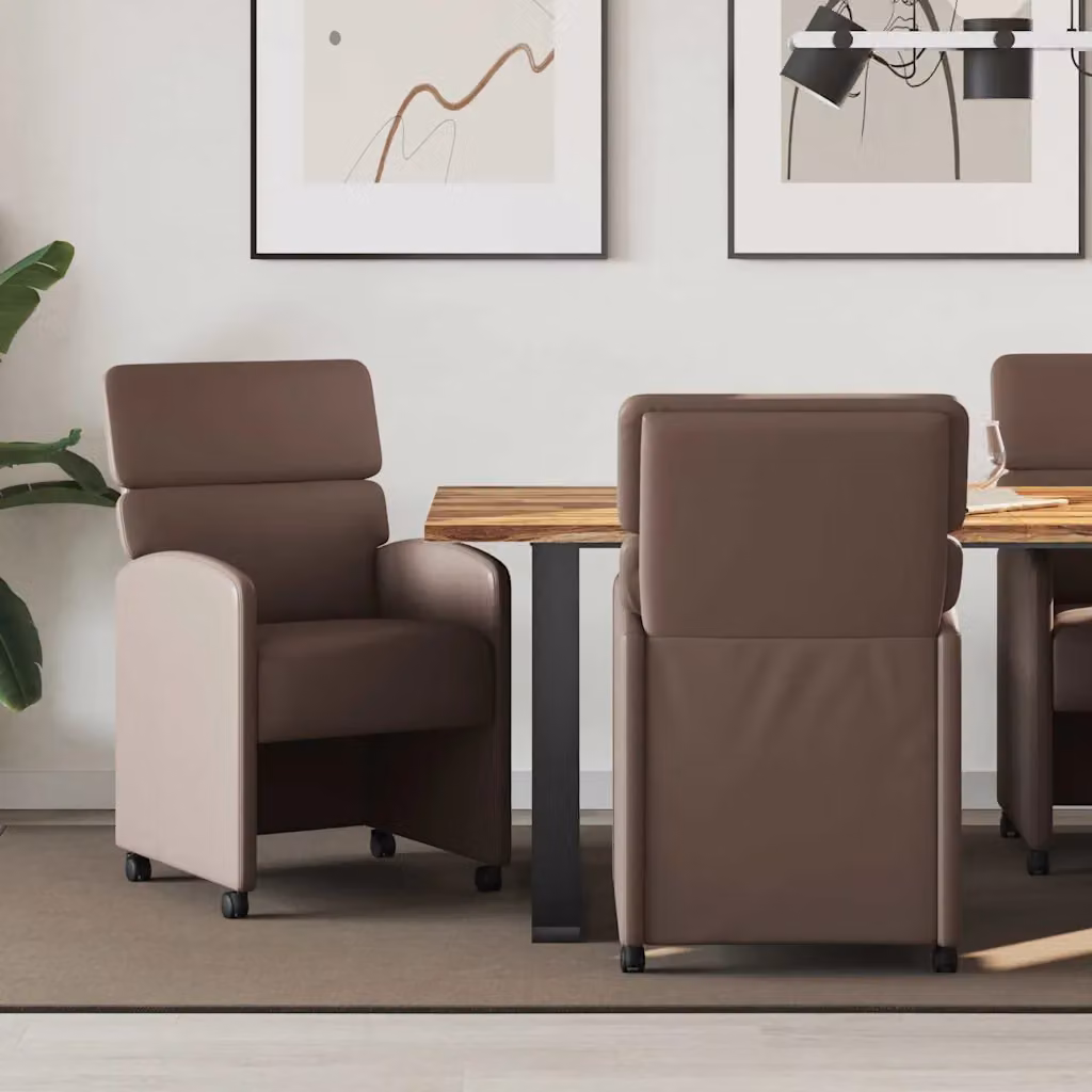 Set di 2 sedie da pranzo con ruote vidaXL in pelle sintetica marrone, L/P/H: 58 x 65 x 98 cm – 1