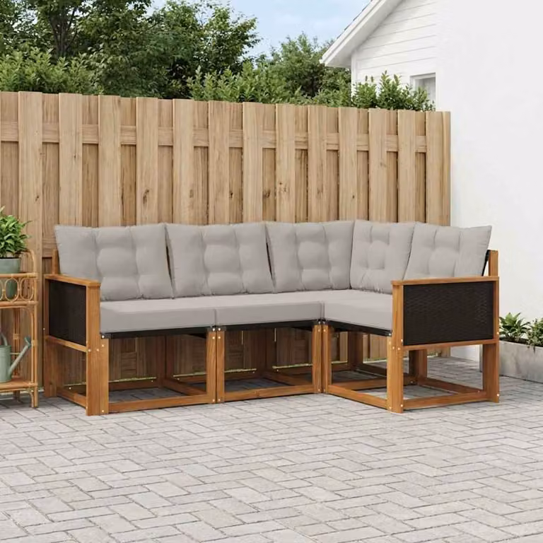 Set di divani da esterno vidaXL a forma di L in legno di acacia con cuscini beige e grigio chiaro
