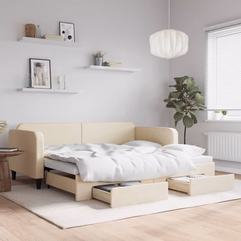 Maison Exclusive - Divano letto estraibile con cassetti, color crema, 90x200 cm, tessuto