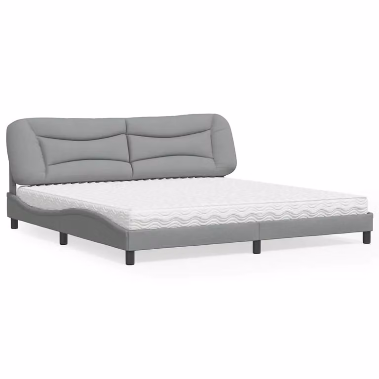 Letto con Materasso Hvar vidaXL Grigio Chiaro e Bianco in Tessuto e Materiali Misti L/P: 200 x 200 cm