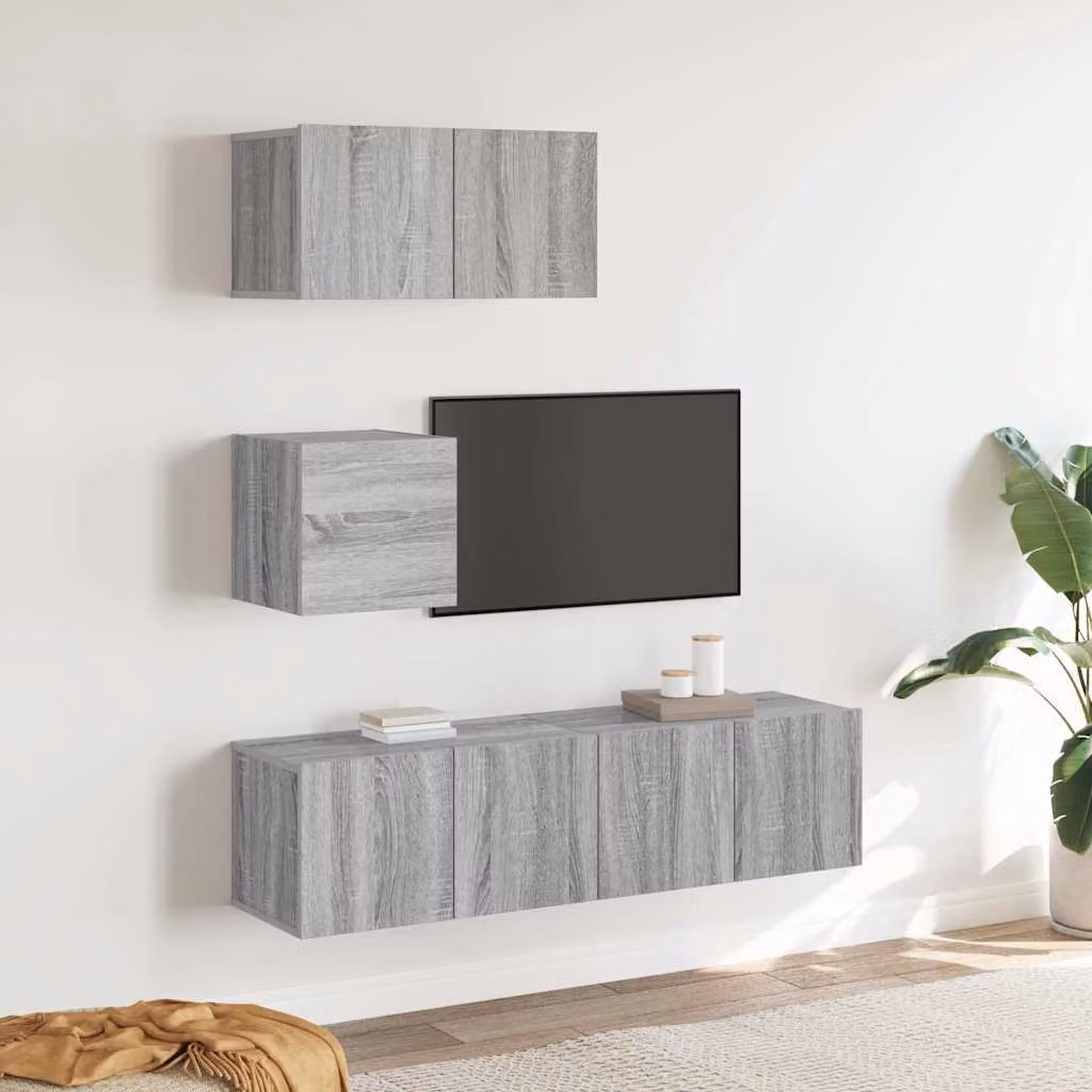 Set di mobili porta TV 4 pezzi vidaXL in legno e MDF grigio per soggiorno con montaggio a parete