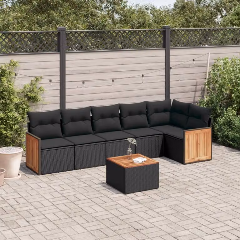 Maison Exclusive - Set da giardino 7 pezzi con cuscini in polyrattan nero