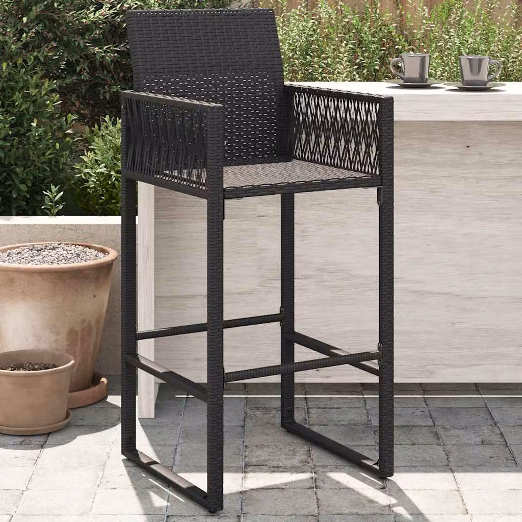 Set di 2 sgabelli da bar da giardino vidaXL in polyrattan nero con braccioli e struttura in metallo