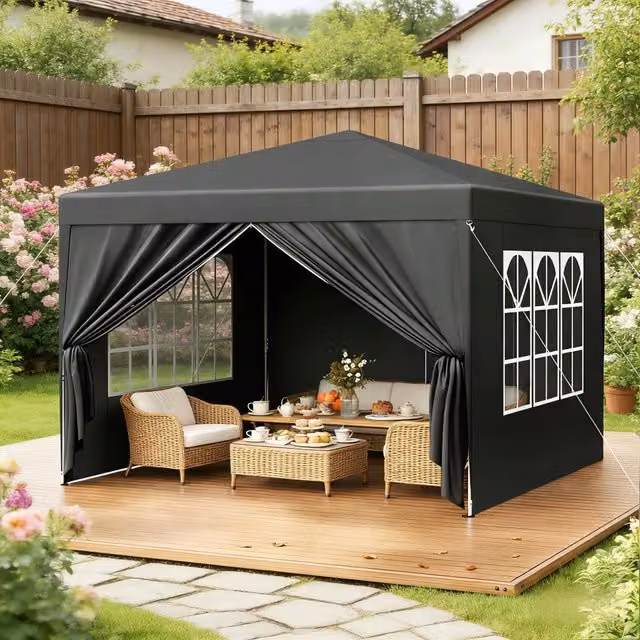 Gazebo da giardino pieghevole con pareti laterali avvolgibili e 2 porte regolabile in altezza in oxford antracite