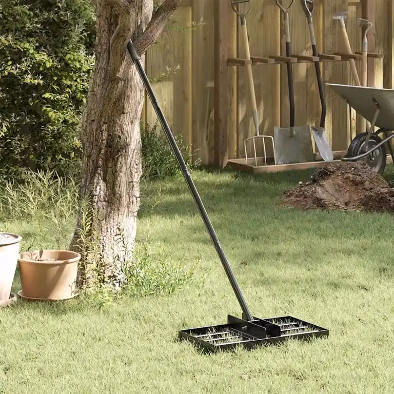 Rastrello per livellare il giardino vidaXL in acciaio Nero L 45 cm, P 25 cm, H 200 cm