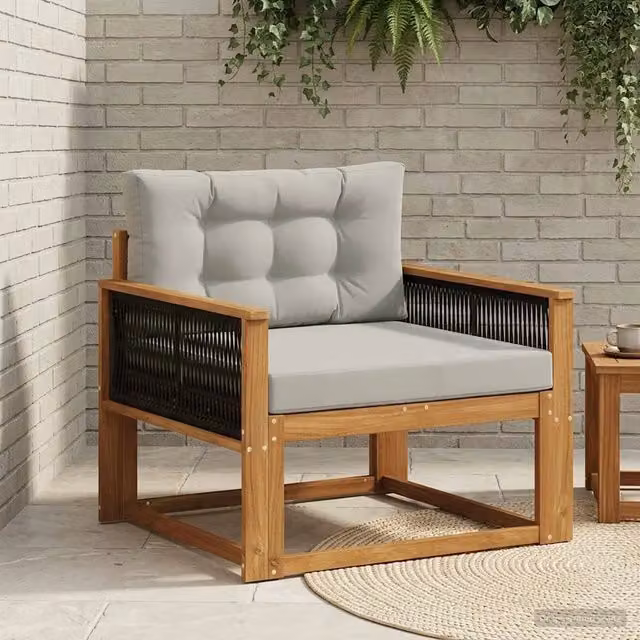 Divano centrale componibile per esterno Design In in legno di acacia con cuscini inclusi, colori marrone e grigio