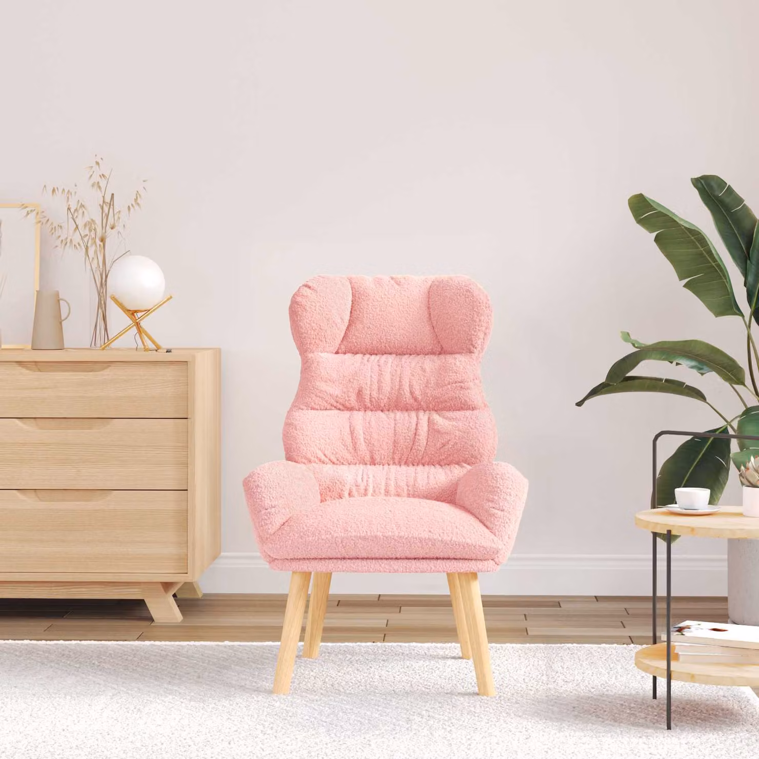 Poltrona vidaXL in tessuto Sherpa Rosa con braccioli, L: 69 cm, P: 74 cm, H: 93 cm