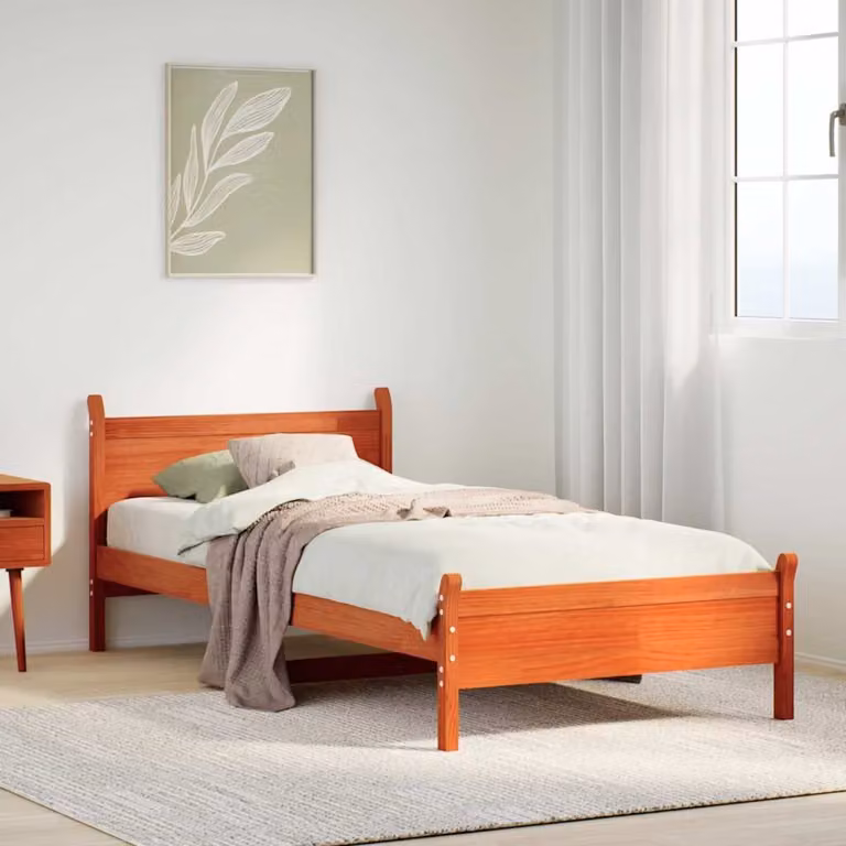 Letto in legno di pino vidaXL color marrone cera con doghe fisse, dimensioni 100 x 200 cm