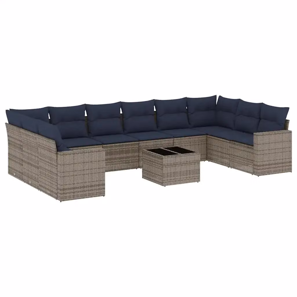 vidaXL Set Divani da Giardino a L 11 pz in Polyrattan Grigio con Cuscini e Tavolino – 2