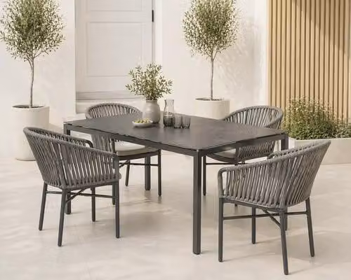 Destiny TORNO CREMONA Set di sedute 4x sedie impilabili + tavolo 160x90x74cm, rettangolare