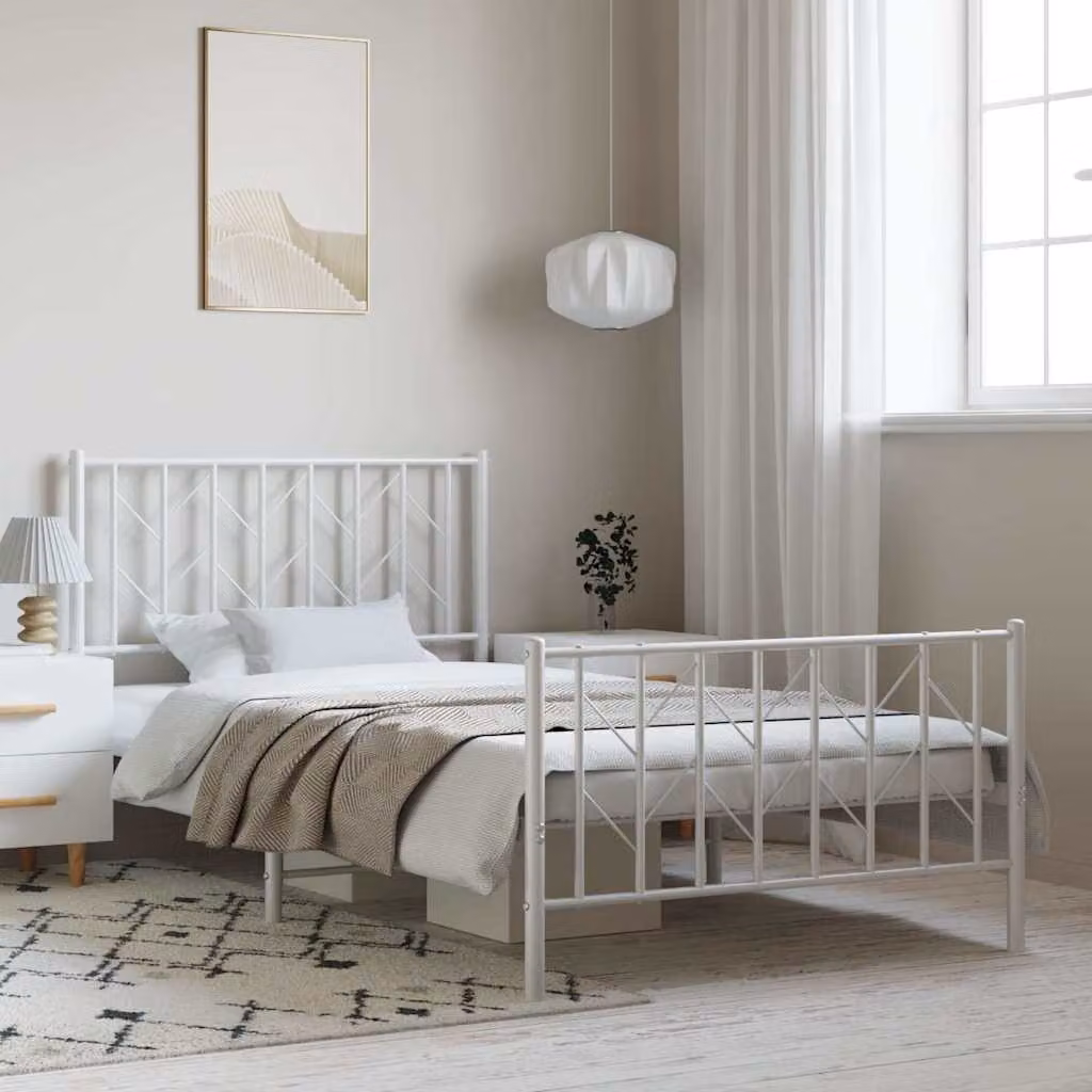 vidaXL Giroletto in metallo con testiera e pediera, Bianco, 100 x 200 cm