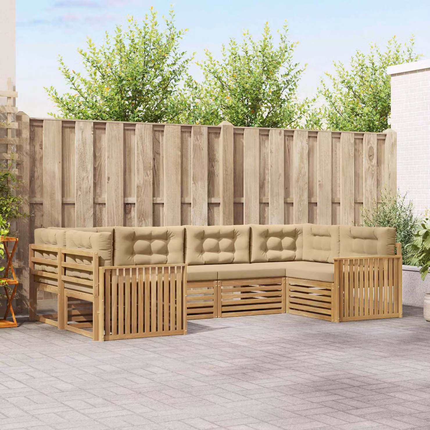 Set di divani da esterno vidaXL 6 pz in legno di acacia con cuscini Bianco e Beige