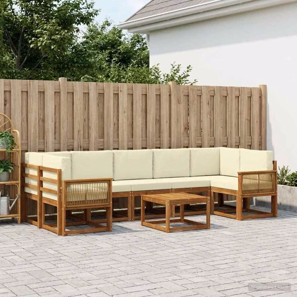 Set di divani da esterno vidaXL 8 pz in legno di acacia con cuscini beige e bianco per giardino e terrazza