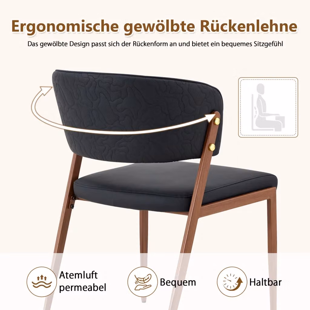 Sedia da pranzo moderna OKWISH in ecopelle nera con schienale ergonomico e gambe in metallo per cucina, soggiorno o ufficio – 2