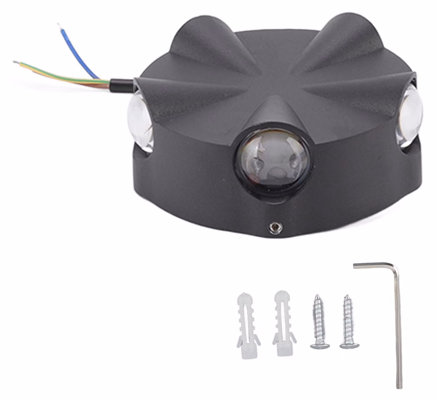 Lampada da parete, LED, design semplice, forma rotonda, alluminio, per uso esterno, impermeabile, luce nera, 5 W, 5 LED, illuminazione a cinque direzioni, AC85-265 V