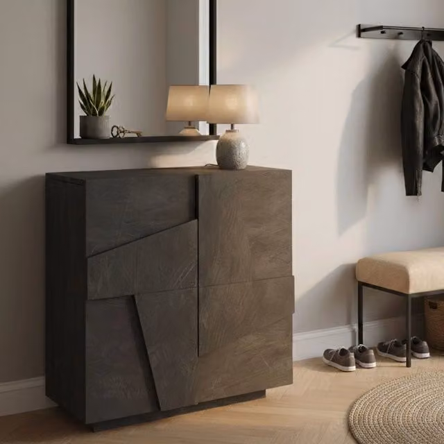 Scarpiera Apetta DMORA con 2 ante e ripiani interni, mobile porta scarpe moderno per ingresso, Grigio, L: 81 cm, P: 38 cm, H: 86 cm