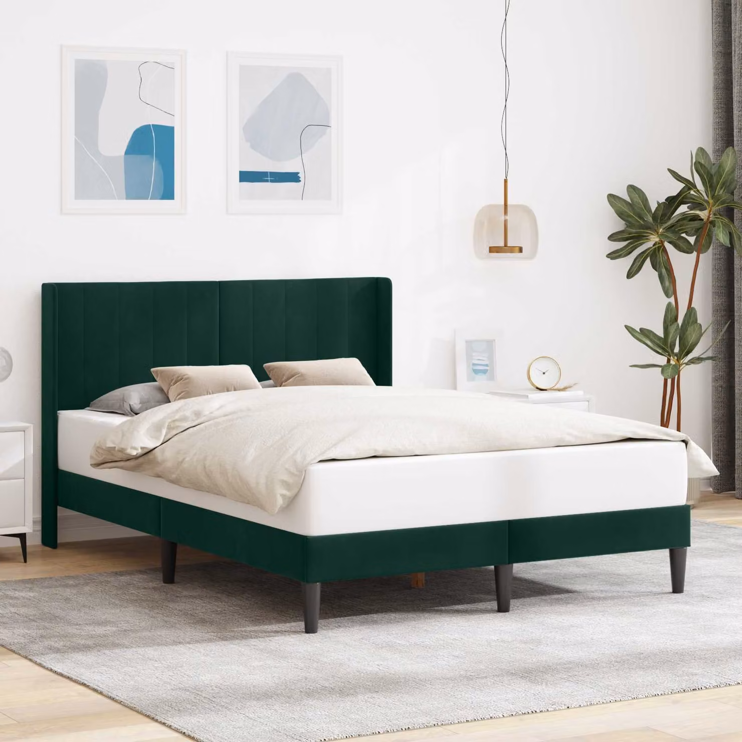Struttura del letto moderna vidaXL in velluto verde con legno composito L/P: 160 x 200 cm