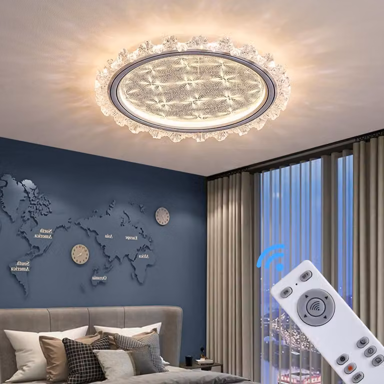 Lampada da soffitto a LED con controllo tramite telecomando/app per smartphone, con possibilità di regolare il colore della luce. Modello: TY1805-2