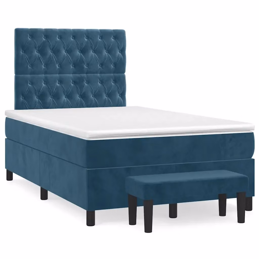 Letto con Giroletto a Molle e Materasso Ibrido vidaXL in Velluto Blu e Bianco L/P/H: 120 x 200 cm – 2