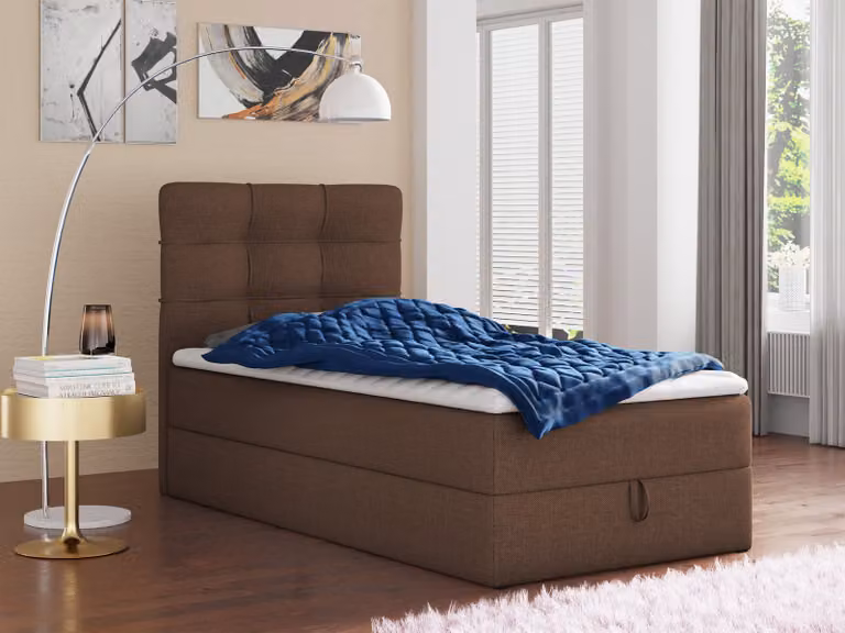Letto boxspring Best Mini con contenitore e coprimaterasso - Letto singolo con materasso Bonell e coprimaterasso, letto imbottito, letto, camera da letto (marrone (Inari 24), 120 x 200 cm)