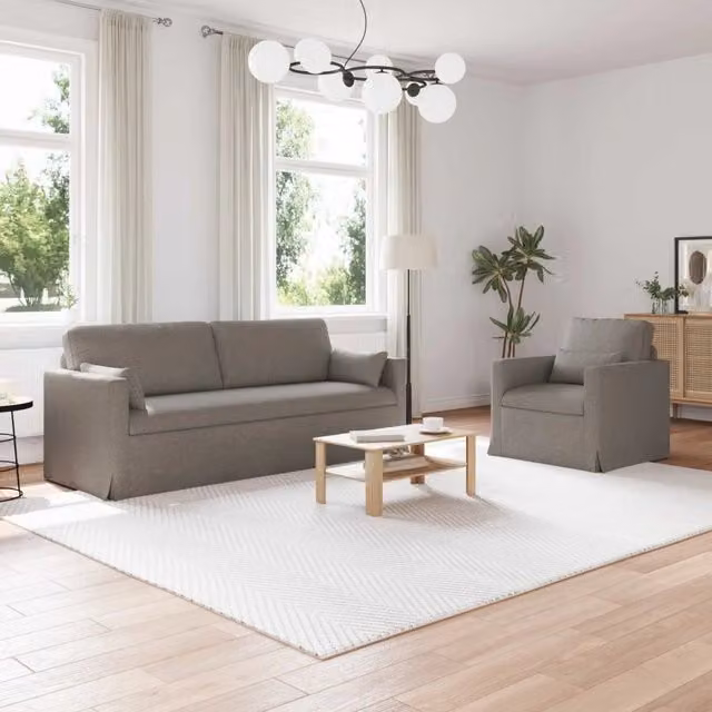 Set di 2 divani moderni vidaXL in tessuto con coperture rimovibili e cuscini inclusi, disponibili in beige o grigio, L: 198 cm, P: 80 cm, H: 78 cm – 1