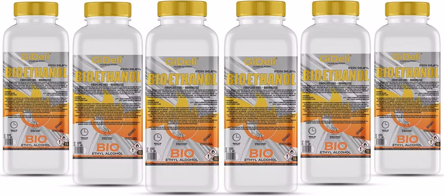 Bioetanolo inodore 96,6% 6L per caminetti universali senza fumo e senza fuliggine GiDeli